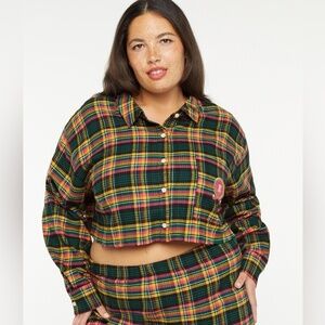 Savage X Fenty Tied Up Tartan Raw Hem PJ Shirt-Pink Canterbury Plaid‎ size 2XL